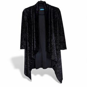 Alice + Olivia Black Velvet Burnout Waterfall Open Front Cardigan Size Small